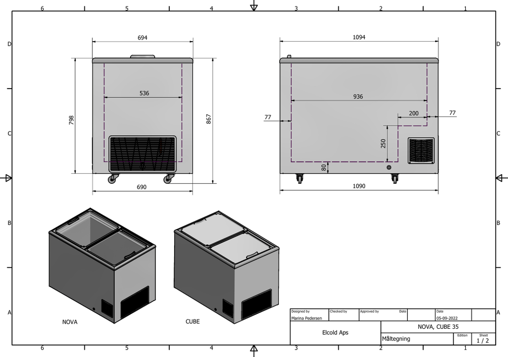 Elcold bewaarder met geïsoleerde schuifdeksels CUBE 35