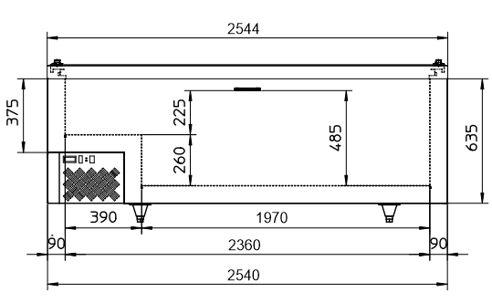 Framec diepvrieseiland met glazen schuifdeksels OASI 250 MD