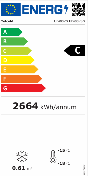Tefcold Professionele vrieskast UF 400 VSG met glasdeur