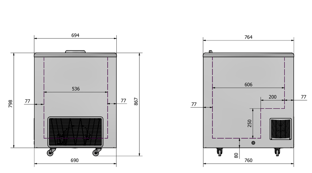 Elcold bewaarder met geïsoleerde schuifdeksels CUBE 22