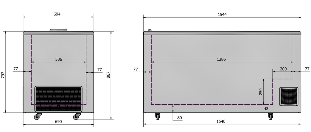 Elcold bewaarder met geïsoleerde schuifdeksels CUBE 53