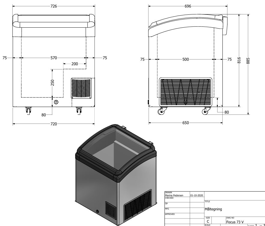 Elcold Bewaarders voor roomijs en diepvriesproducten met gebogen glazen schuifdeksels FOCUS 73 V