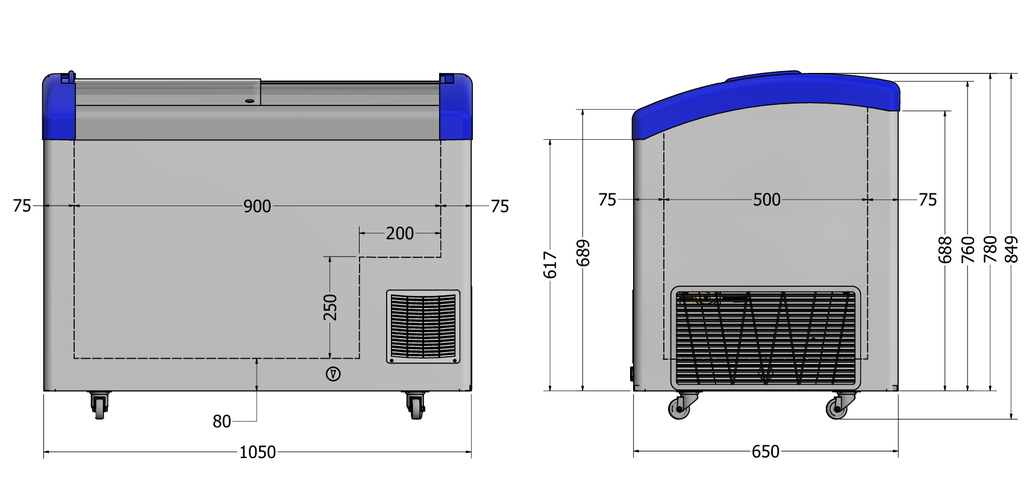 Elcold Bewaarders voor roomijs en diepvriesproducten met gebogen glazen schuifdeksels FOCUS 106 V