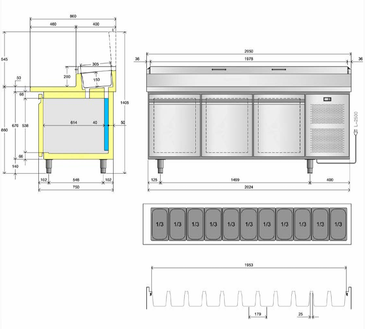 Gekoelde werkbank met saladette Ilsa TNKP3V2500