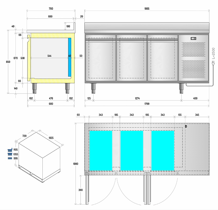 Ilsa 3-deurs koelwerkbank TNMG3V2510 Neos 