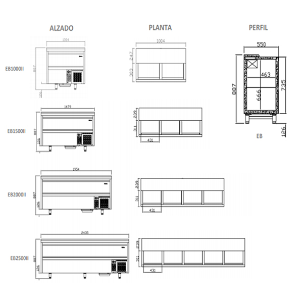 Infrico koelkist met schuifdeksels EB 2500 II